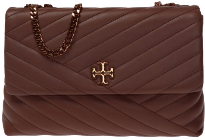 TORY BURCH 斜紋衍縫翻蓋斜背包 S1058465, 酒紅色