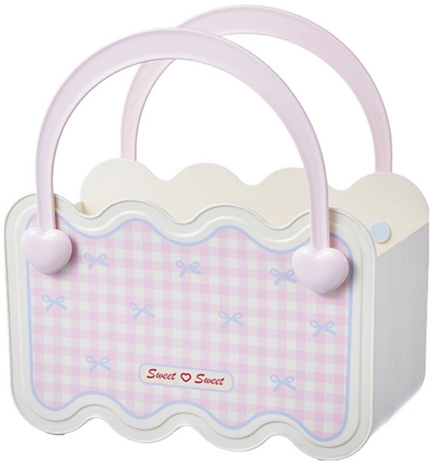 더자카 체크 패턴 러블리 목욕 바구니, 핑크