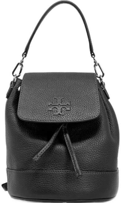 TORY BURCH 素面皮革翻蓋後背包 S10137409, 黑色
