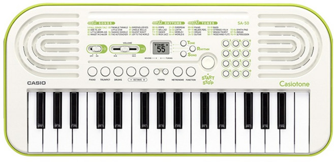 CASIO 卡西歐 32鍵迷你鍵盤, 1個, SA-50, 白色 + 萊姆綠
