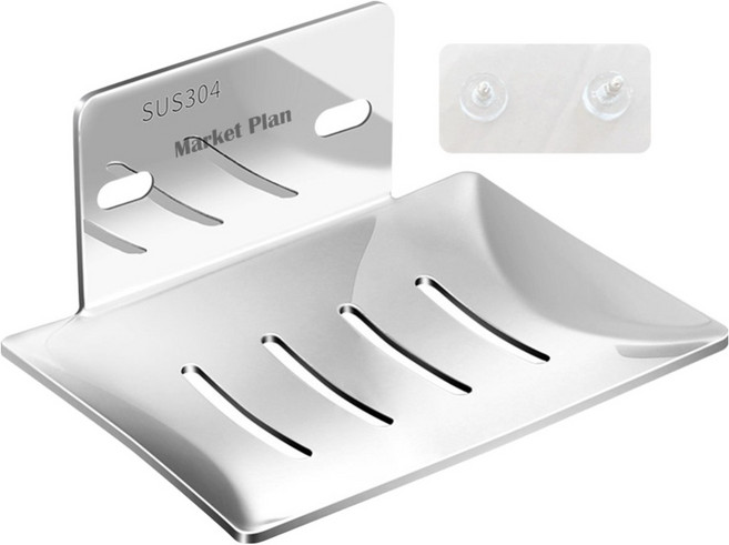 마켓플랜 스텐 무타공 물빠짐 비누 받침대, 실버, 1개