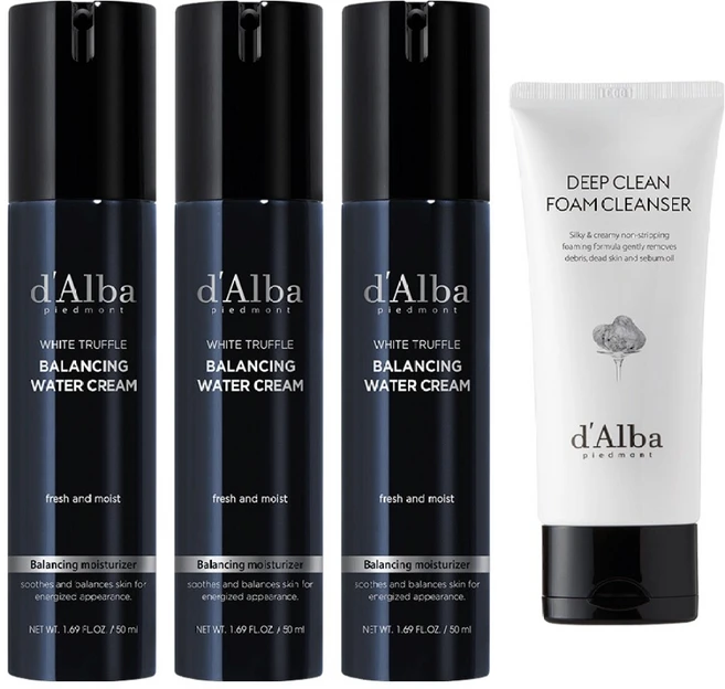달바 올인원 맨즈 밸런싱 워터 크림 50ml x 3p + 저자극 폼 클렌저 80ml 세트, 1세트 - 쿠팡