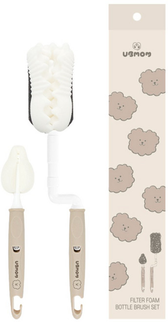 유비맘 젖병 세척솔 + 젖꼭지 세척솔 필터폼 브러쉬 세트, 1세트