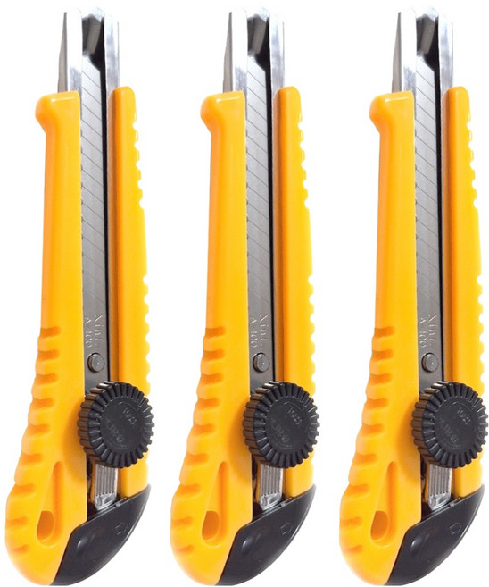 다다 잠금식 커터칼 XF-233 18mm, 옐로우, 3개