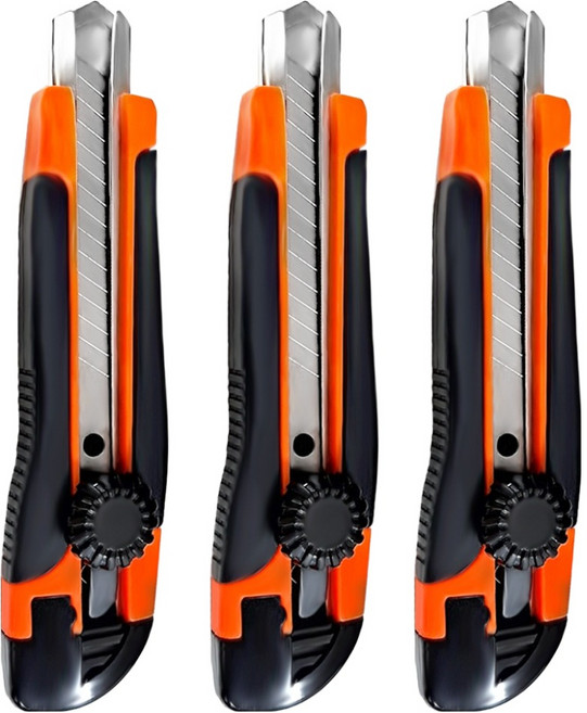 다다 잠금식 커터칼 대형 18mm, 주황, 3개