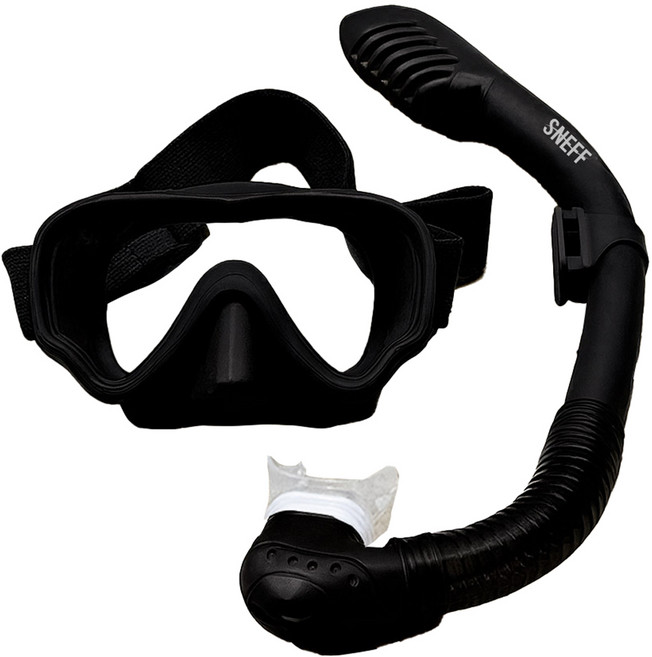 스네프 아동용 스노키 강화유리 스노쿨링 마스크 세트, 블랙