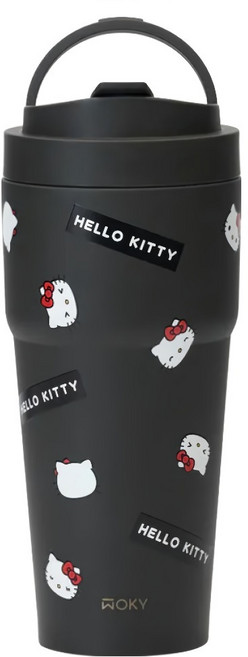 WOKY 沃廚 台灣公司貨 鈦陶瓷渾圓杯 SANRIO聯名款, Hello Kitty 經典黑, 770ml, 1個