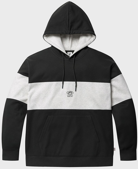 POLHAM 男款圖案刷毛拼接連帽T恤