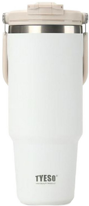 TYESO 泰碩 二代 304不鏽鋼手提保溫冰霸杯, 雪峰白, 1.2L, 1個