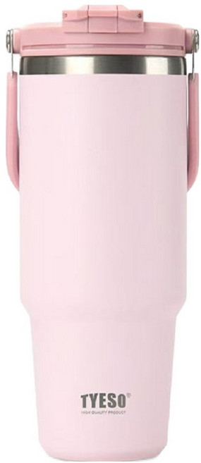 TYESO 泰碩 二代 304不鏽鋼手提保溫冰霸杯, 淡雅粉, 1.2L, 1個