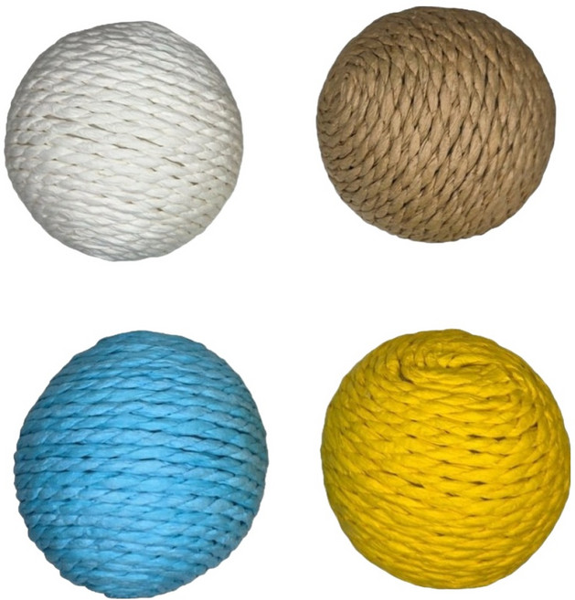 MAAH 고양이 스크래쳐 볼 장난감 4종 세트, 1세트, 옐로우, 아이보리, 블루, 브라운