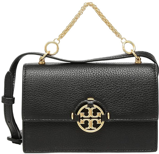 TORY BURCH 造型皮革迷你翻蓋斜背包 S1080532, 黑色