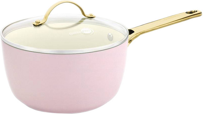 GREEN PAN IH爐適用 PADOVA 鑽石陶瓷塗層不沾單柄湯鍋 不挑爐具 天然無毒, 嫩頰粉, 1個, 18cm