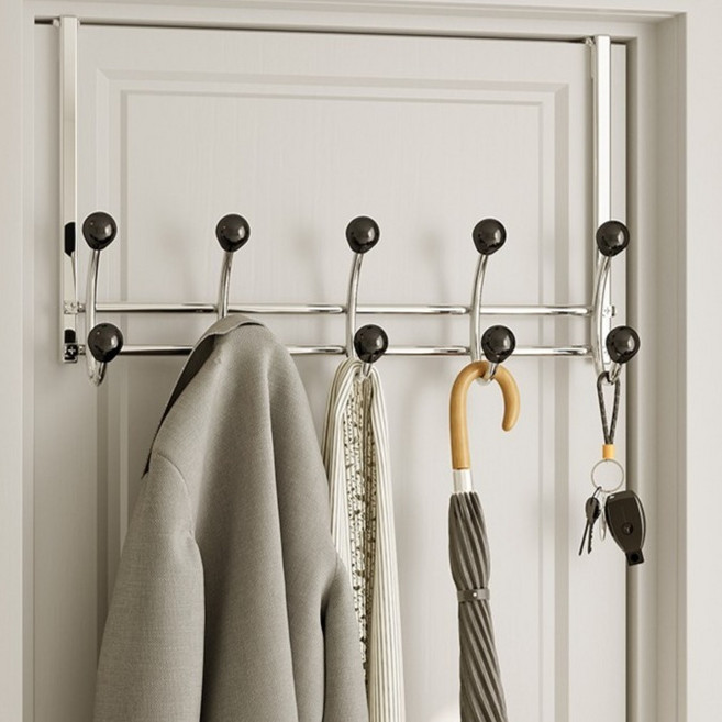 오템 무타공 도어 행거 10구, 블랙, 1개