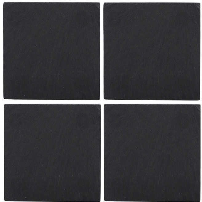 英國 creativeTops 天然板岩 磐石杯墊 4個 緩衝墊腳不刮桌面 黑色 10 x 10 x 0.5cm