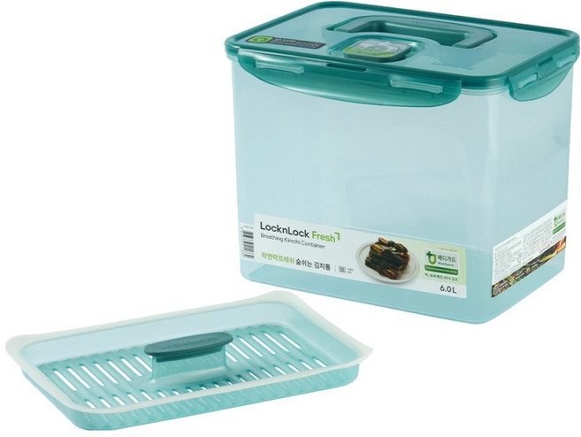락앤락 MEDI 프레쉬 숨쉬는 김치통 원핸들 + 누름판, 6L, 1개