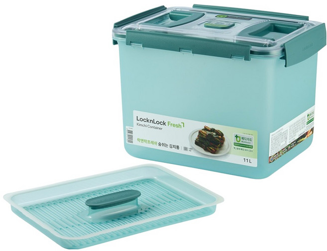 락앤락 MEDI 프레쉬 숨쉬는 김치통 투핸들 + 누름판, 11L, 1개