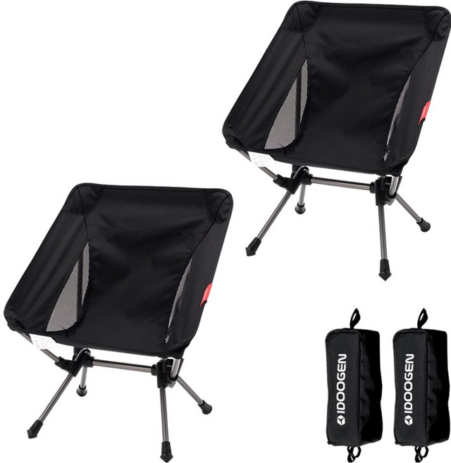아이두젠 초경량 알루미늄 캠핑 백패킹 접이식 낚시 의자 미니, 블랙, 2개