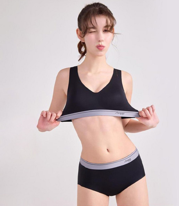 슬로기 투톤 밴드 심리스 브라 + 팬티 세트