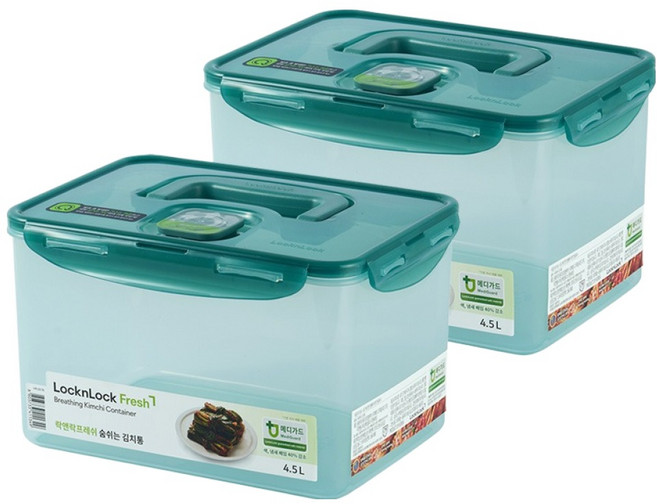 락앤락 MEDI 프레쉬 숨쉬는 김치통 원핸들, 4.5L, 2개
