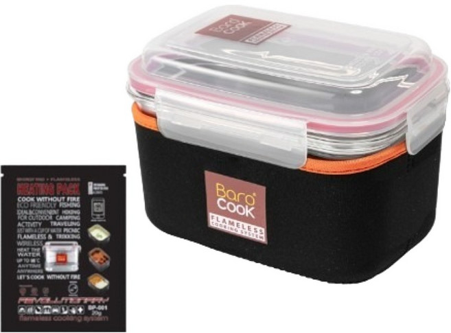 Barocook 다목적 사각용기 1.2L 투명 170 x 110 x 130 mm + 네오플렌커버 + 발열팩 50g, 혼합색상, 1개