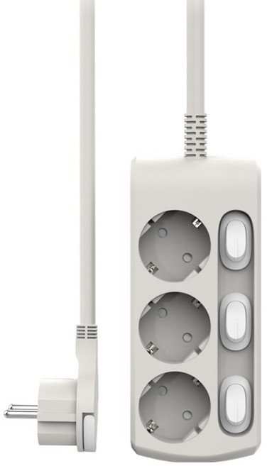 강한박스 16A 개별스위치 납작 멀티탭 3구 KH-3S-0, 3m, 그레이, 1개