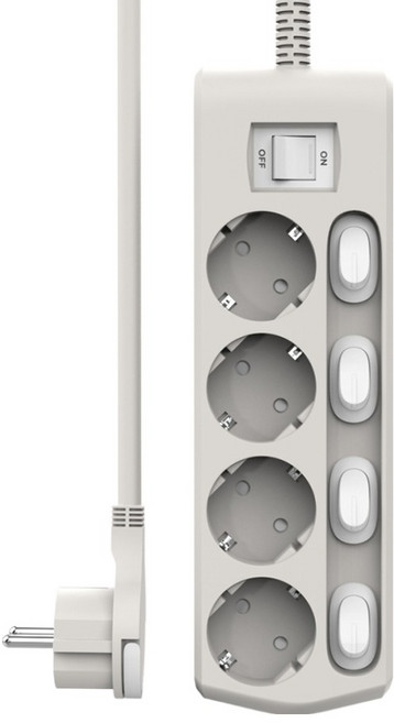 강한박스 16A 개별스위치 납작멀티탭 4구 K, 1개, 그레이, 5m