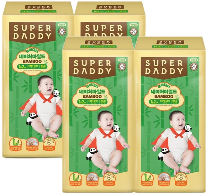슈퍼대디 네이처마일드 밤부 밴드형 기저귀 남여공용, 신생아용(NB), 160매 - 쿠팡