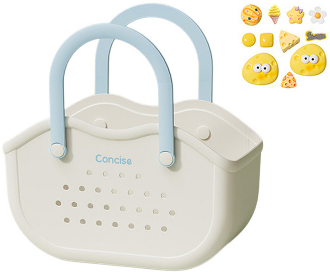 더자카 파스텔 웨이브 핸들 목욕바구니, 아이보리