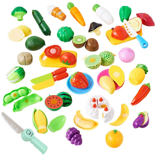 플레이맥스 야채과일자르기 38종 + 싹둑멜로디칼 세트, 민트(멜로디칼), 38종(소꿉놀이야채과일자르기), 1세트