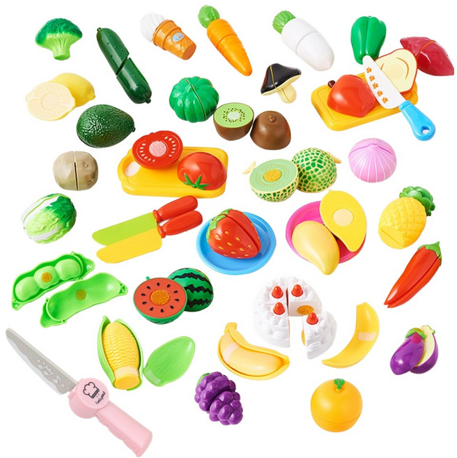 플레이맥스 야채과일자르기 38종 + 싹둑멜로디칼 세트, 핑크(멜로디칼), 38종(소꿉놀이야채과일자르기), 1세트
