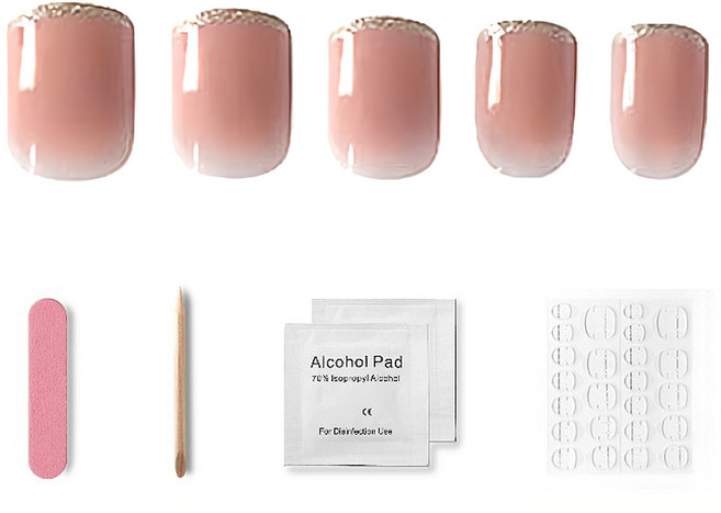 Paula's Nail 寶拉美甲 穿戴甲 附工具包, 裸粉漸變 + 銀色金蔥, 1組