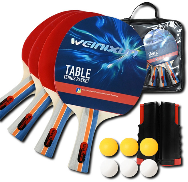weinixun 휴대용 패밀리 탁구 라켓 4p + 탁구공 6p + 탁구네트 +가방 세트, 1세트