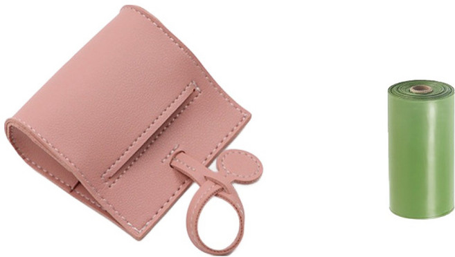 강아지 기저귀봉투 파우치 8 x 13 cm + 쓰레기봉투 세트, 핑크, 1세트