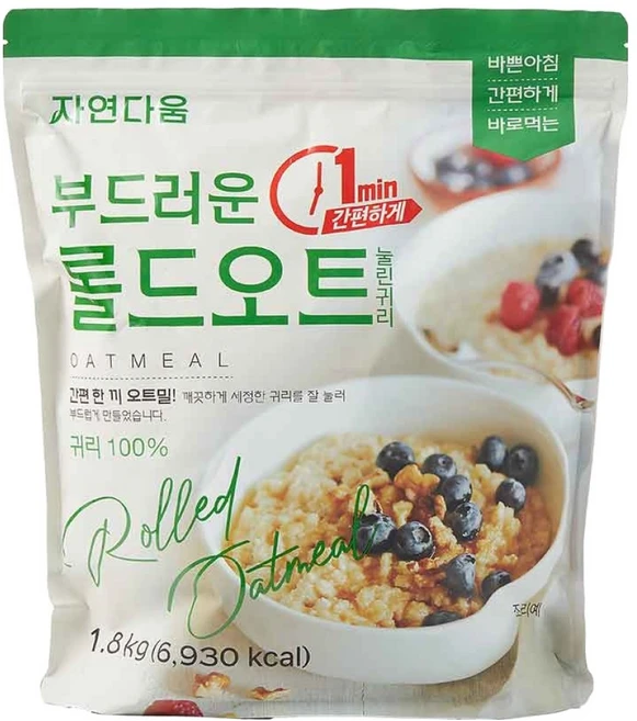 자연다움 부드러운 롤드오트, 1.8kg, 1개 - 쿠팡