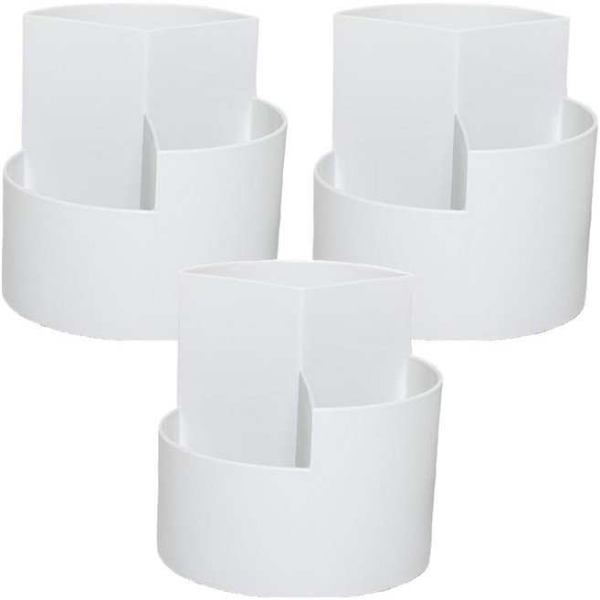 굿썸 깔끔한 3단 360도회전 필기구 정리함 12 x 12 x 11 cm 300g, 화이트, 3개