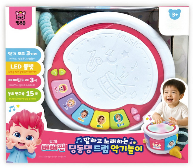 핑크퐁 베베핀 딩동댕 드럼 악기놀이, 혼합색상, 1개