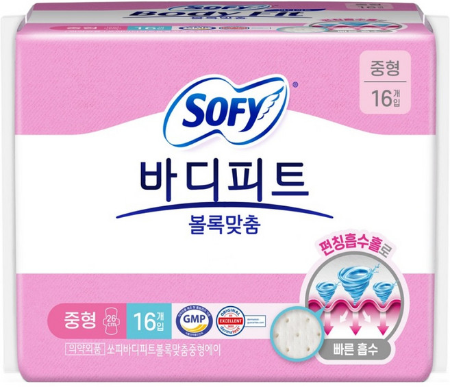 바디피트 볼록맞춤 생리대 날개형, 중형, 16개입, 1개