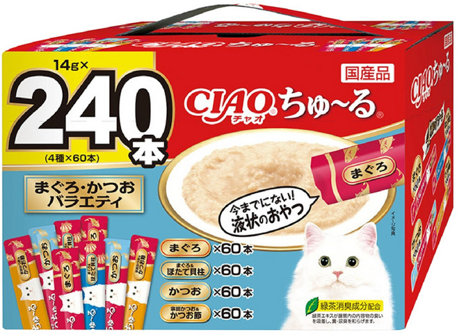 챠오츄르 고양이 버라이어티 짜먹는 간식 240p, 혼합맛(참치/가리비관자),(가다랑어/가다랑어포), 3.36kg, 1개