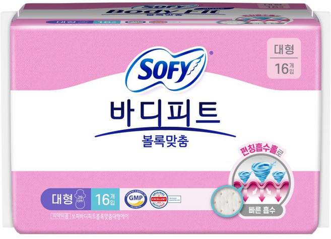바디피트 볼록맞춤 생리대 날개형, 대형, 16개입, 1개