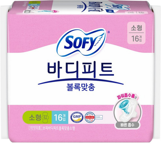 바디피트 볼록맞춤 생리대 날개형, 소형, 16개입, 1개
