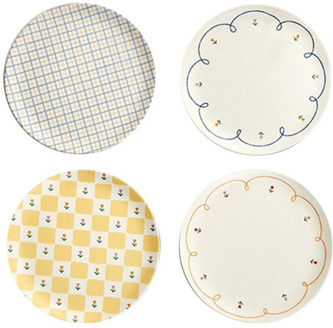 Modern House L 圖形竹纖維圓餐盤, 1套, 春季款 多色, 4 件組圓盤