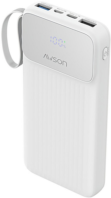 AWSON 歐森 微儲能自帶線 10000mAh Type-C + Micro USB + USB-A + 蘋果8 PIN, AWP-5730, 白色