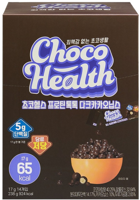 초코헬스 프로틴톡톡 다크카카오닙스 14p, 238g, 1개