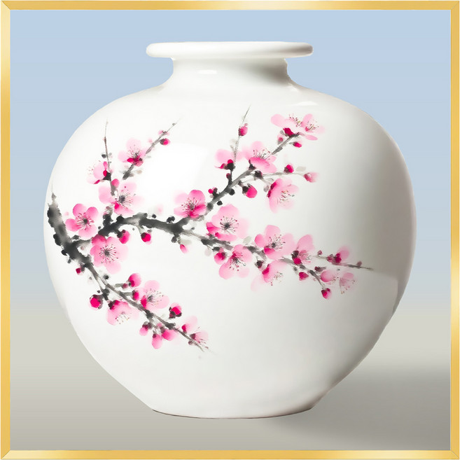 벚꽃 달항아리 그림액자 돈이들어오는 개업 집들이선물 블루, 유광 골드