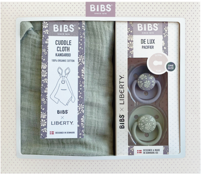 BIBS x Liberty安撫寶寶禮盒組, 0-18m, 1套, 灰綠色