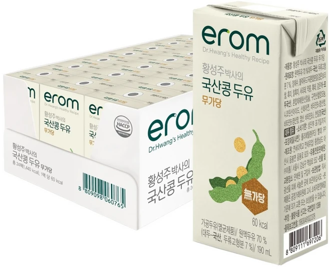 이롬 황성주 박사의 국산콩 두유 무가당, 190ml, 24개 - 쿠팡
