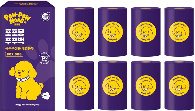 포포몽 반려동물 옥수수 전분 풉백, 혼합색상, 8개, 15개입