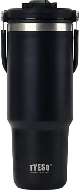 TYESO 泰碩 二代 304不鏽鋼手提保溫冰霸杯, 瑪瑙黑, 900ml, 1個