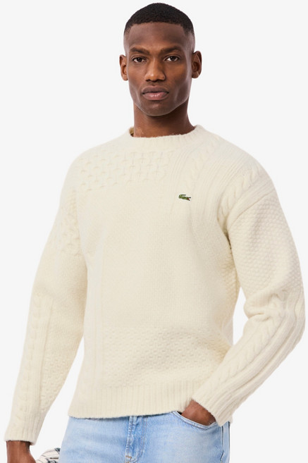 라코스테 남성용 변형 케이블 크루넥 풀오버 스웨터 AH5201-55N